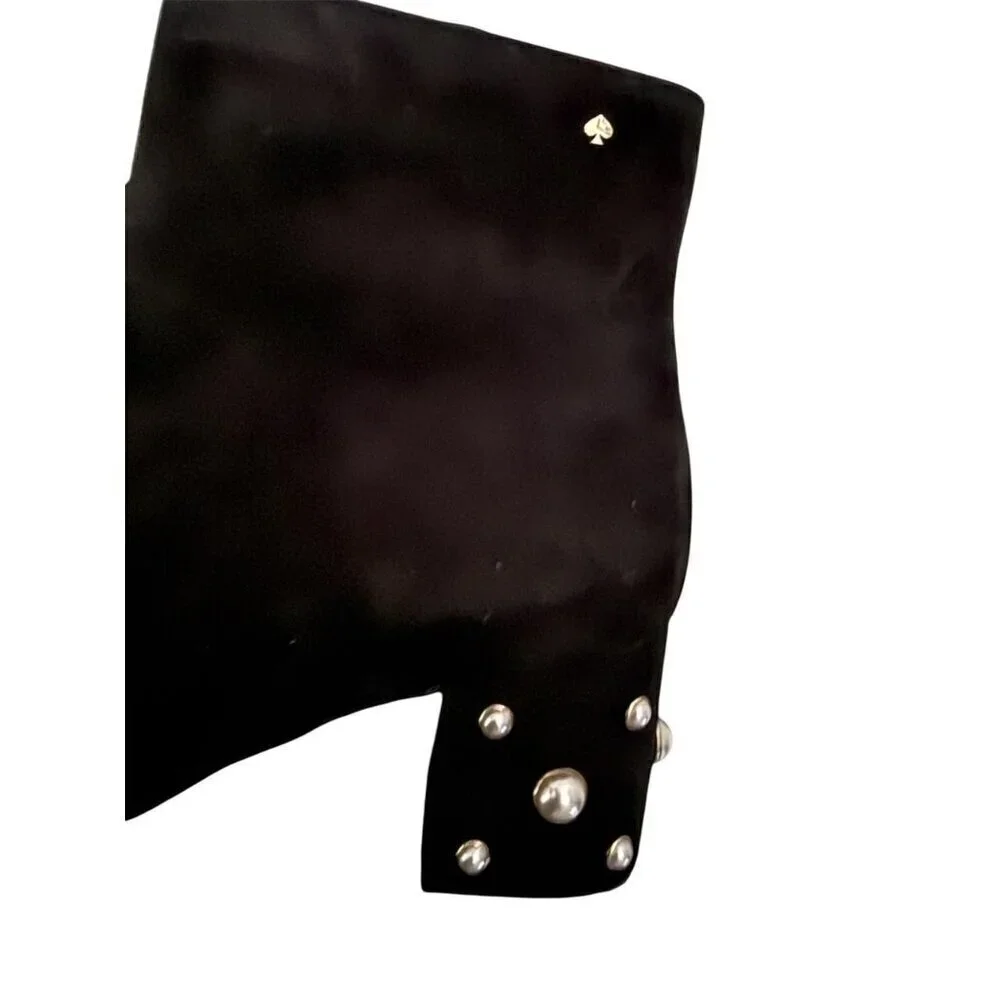 Kate Spade Womens Black Suede Faux Pearl Block Heel Ankle Bootie Sz 8.5 New